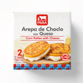 A package of PAISA Arepa de Choclo con Queso (Corn Patties with Cheese), showing two golden-brown corn patties filled with white cheese on the front of the white box packaging.