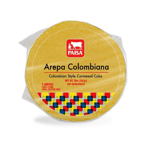 Traditional Colombian-style Yellow Corn Arepa, a round and thick cornmeal pancake 
