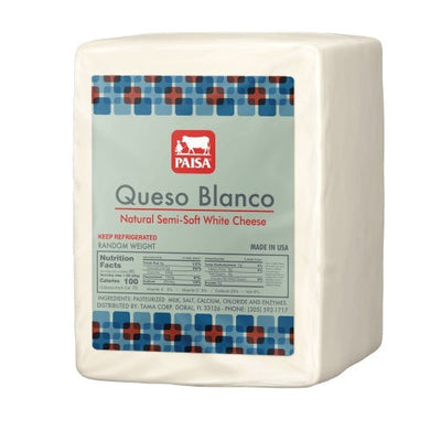 Queso Blanco Paisa - White Cheese (3lb Chunk aprox).